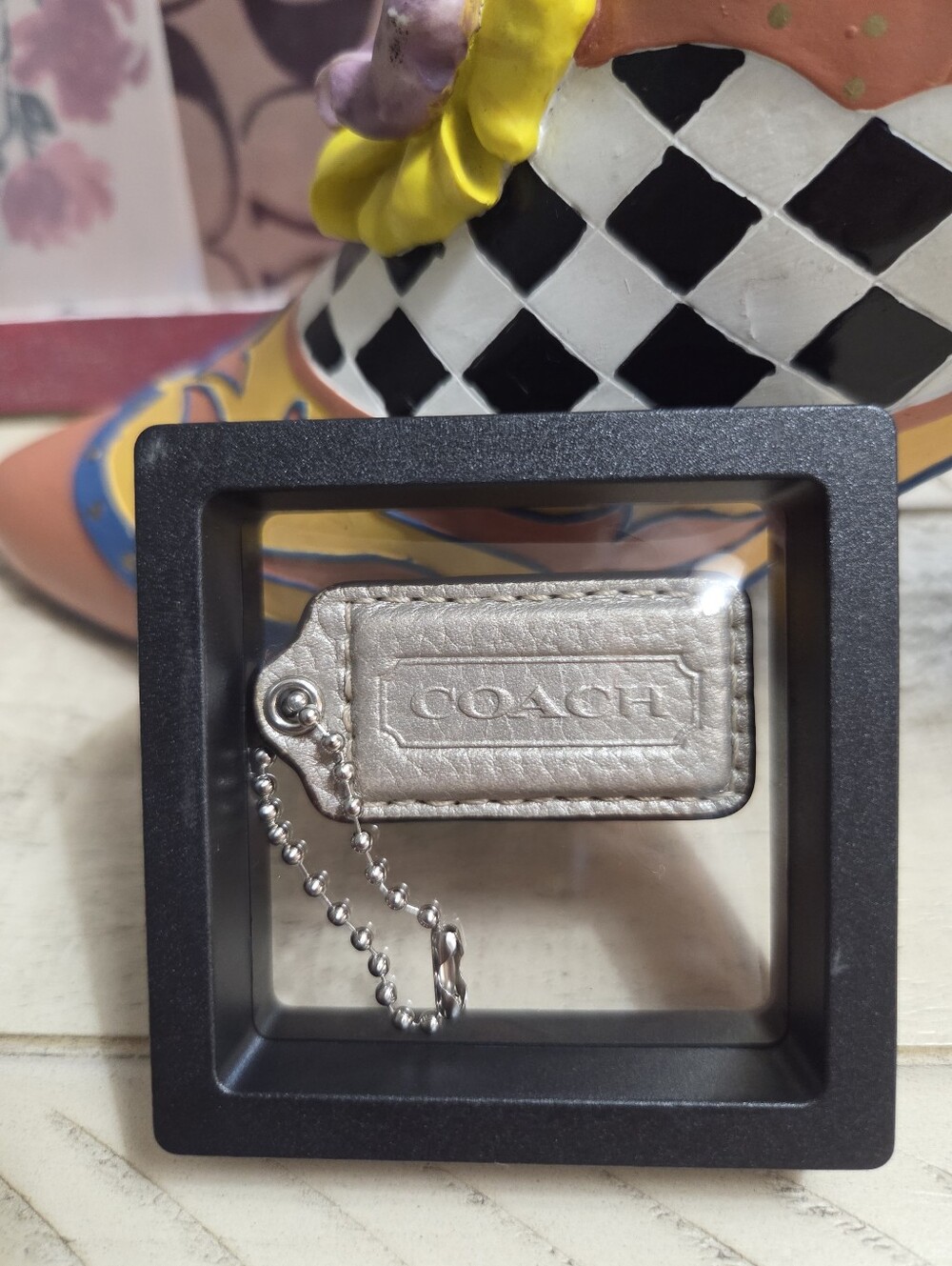 Coach Metallic Silver Leather HangTag, EUC